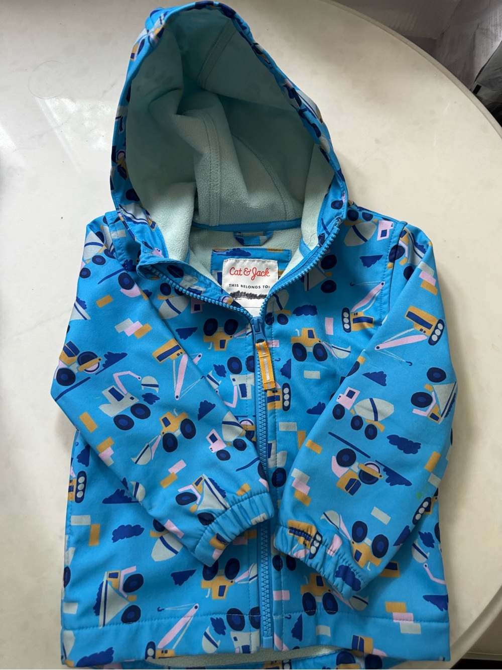 Cat & Jack Blue Hooded Construction Print Rain Jacket (3T)